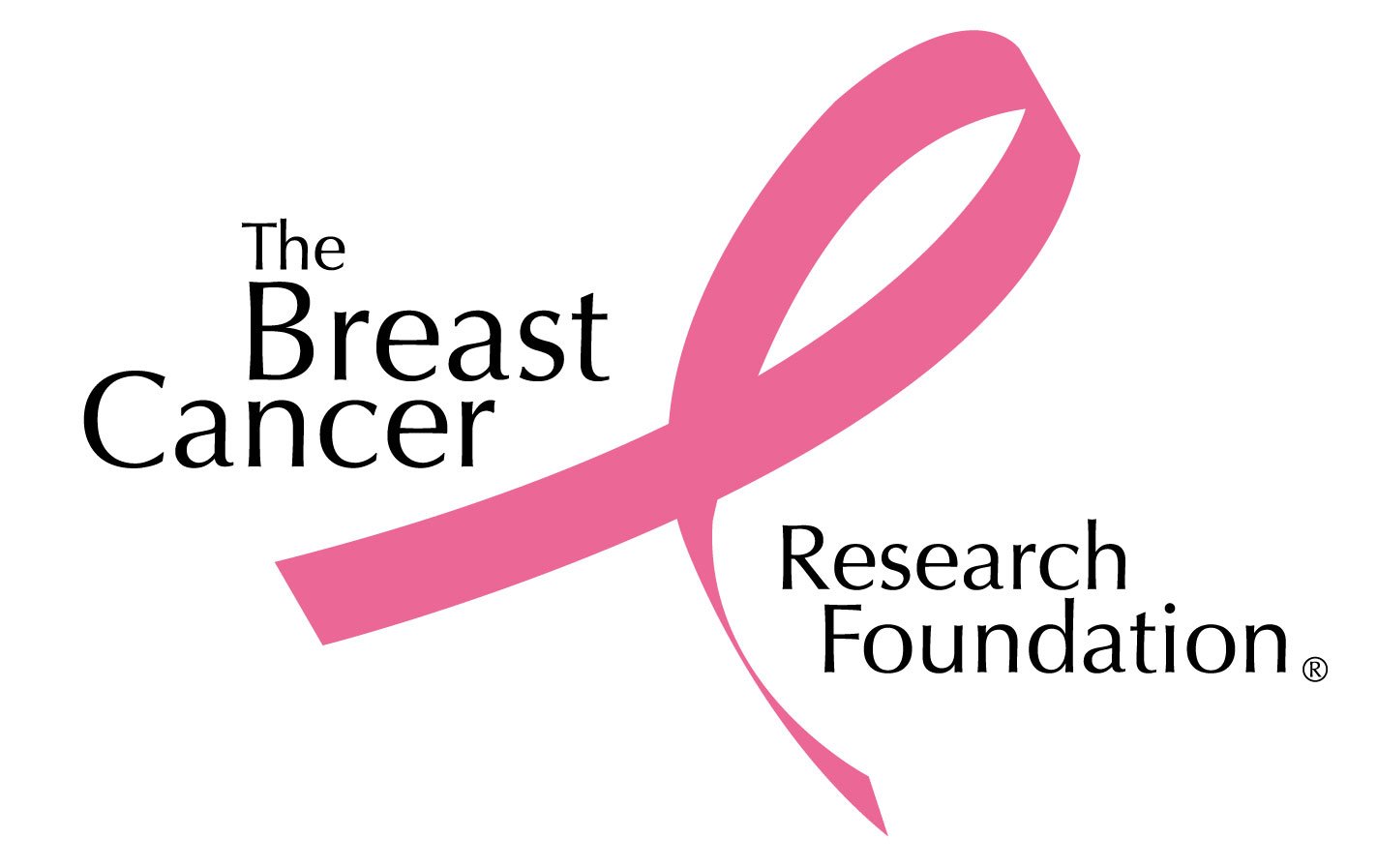 A pink ribbon with the words breast cancer research foundation written underneath.